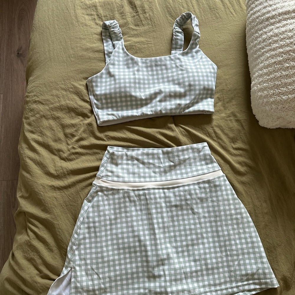 Stylish Mint Checkered Skirt Set
